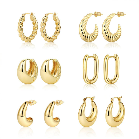 Wholesale Women's Geometric Copper Electroplated Gold Earrings Set Jewelry