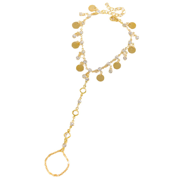 Wholesale Women's Geometric Copper Electroplated Imitation Zircon Sequin Tassel Finger Bracelet Jewelry