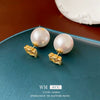 Wholesale Women's Geometric Copper Electroplated Square Hollow Pearl Earrings Light Luxury Style