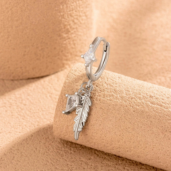Wholesale Women's Geometric Copper Feather Diamond Zircon Earrings Electroplating Style