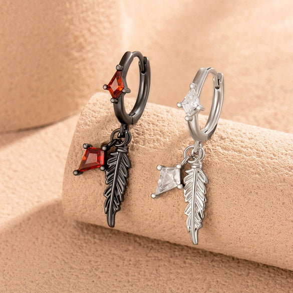 Wholesale Women's Geometric Copper Feather Diamond Zircon Earrings Electroplating Style