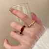 Wholesale Women's Geometric Copper Finger Ring With Red Drop Glaze And Electroplating