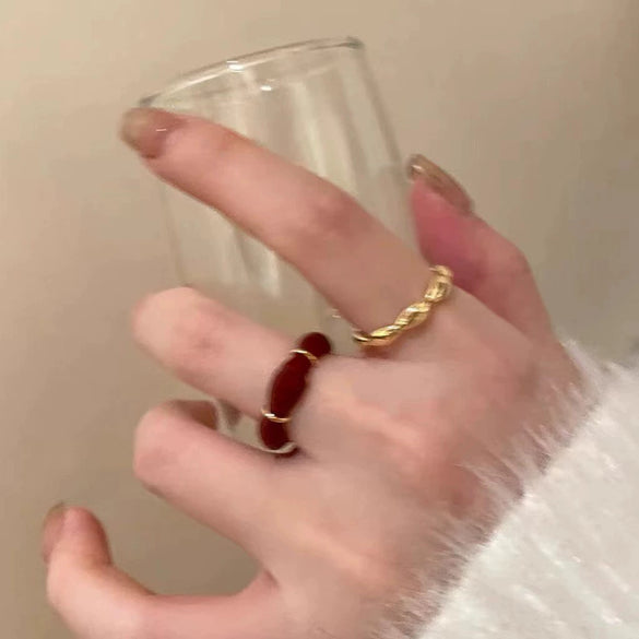 Wholesale Women's Geometric Copper Finger Ring With Red Drop Glaze And Electroplating