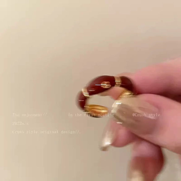 Wholesale Women's Geometric Copper Finger Ring With Red Drop Glaze And Electroplating