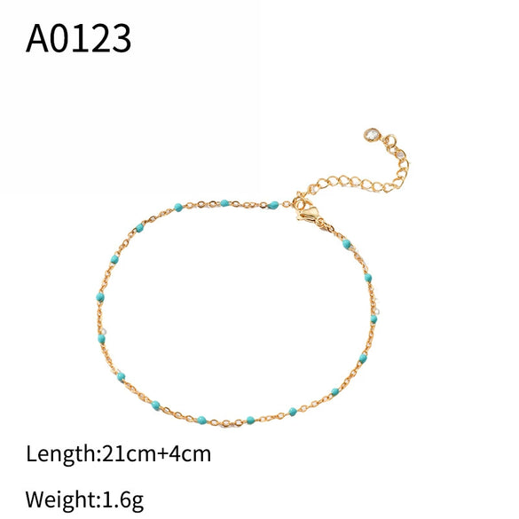 Wholesale Women's Geometric Copper Gold Plated Artificial Gemstones And Semiprecious Stones Anklet Jewelry