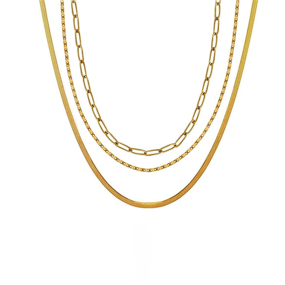 Wholesale Women's Geometric Copper Gold Plated Layered Snake Bone Chain Necklace