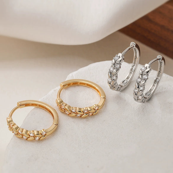 Wholesale Women's Geometric Copper 18K Gold Plated Micro Setting Hoop Earrings
