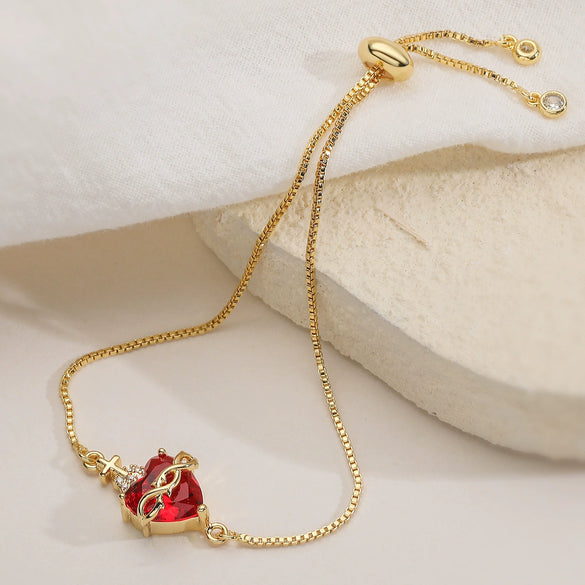 Wholesale Women's Geometric Copper Microset Heart Cross Bracelet Hand Jewelry