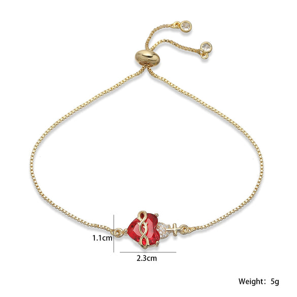 Wholesale Women's Geometric Copper Microset Heart Cross Bracelet Hand Jewelry