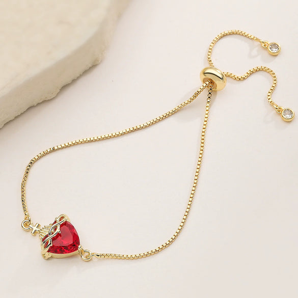 Wholesale Women's Geometric Copper Microset Heart Cross Bracelet Hand Jewelry