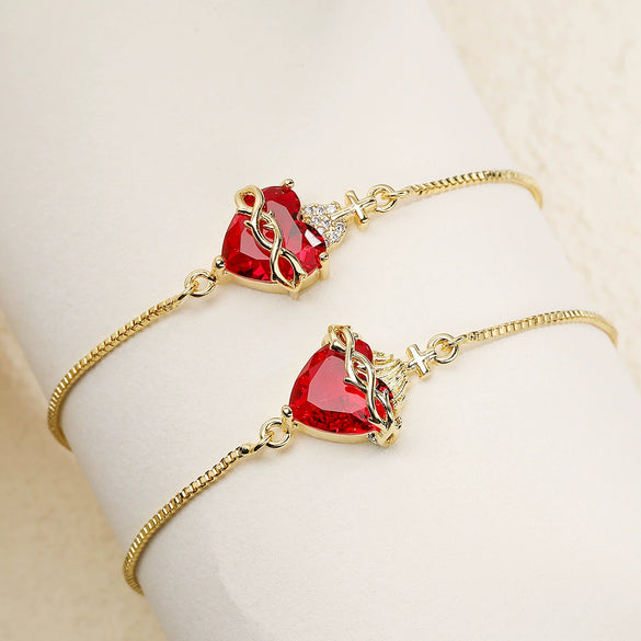 Wholesale Women's Geometric Copper Microset Heart Cross Bracelet Hand Jewelry