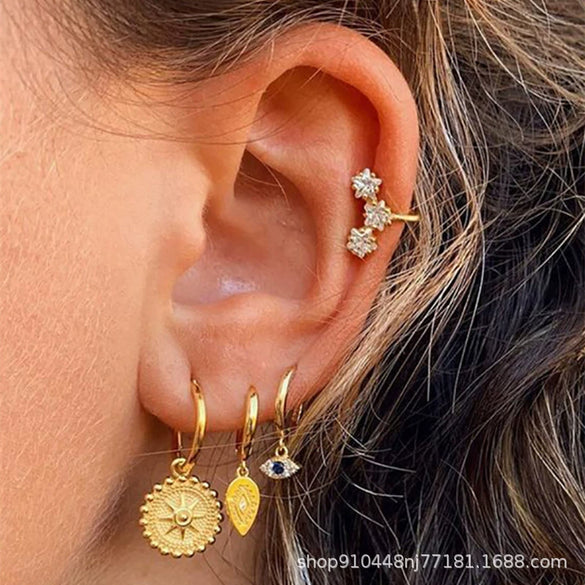 Wholesale Women's Geometric Copper Plated With Real Gold Devil's Eye Earrings