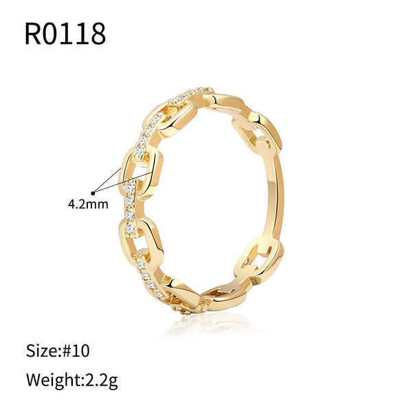 Wholesale Women's Geometric Copper Real Gold Plated Diamond Ring Retro Simple Jewelry