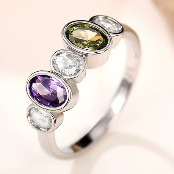 Wholesale Women's Geometric Copper Ring Jewelry With Colorful Zircon And Platinum Plated