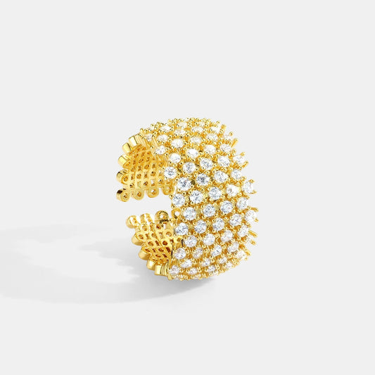 Wholesale Women's Geometric Copper Ring Plated With Real Gold And Set With Zircon
