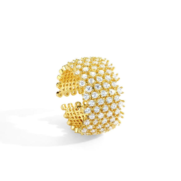 Wholesale Women's Geometric Copper Ring Plated With Real Gold And Set With Zircon