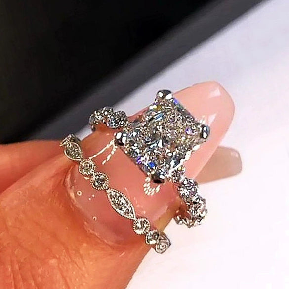 Wholesale Women's Geometric Copper Ring Set Inlaid Zircon Jewelry