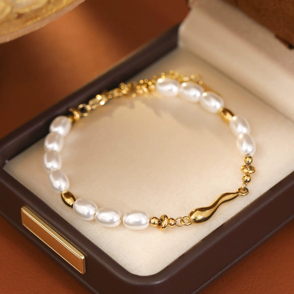 Wholesale Women's Geometric Copper Stainless Steel Vacuum Pearl Electroplated Bracelet