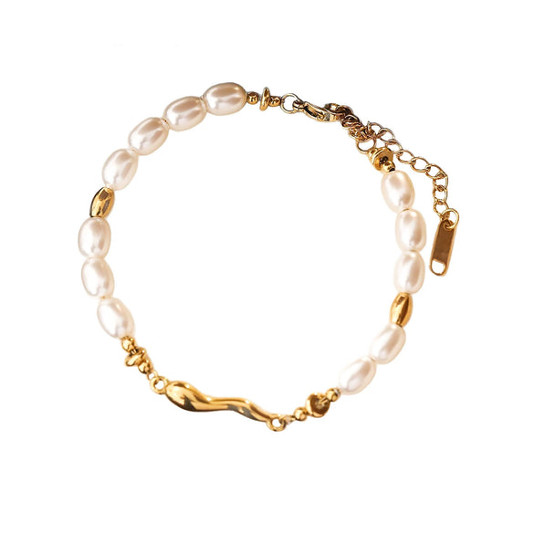 Wholesale Women's Geometric Copper Stainless Steel Vacuum Pearl Electroplated Bracelet