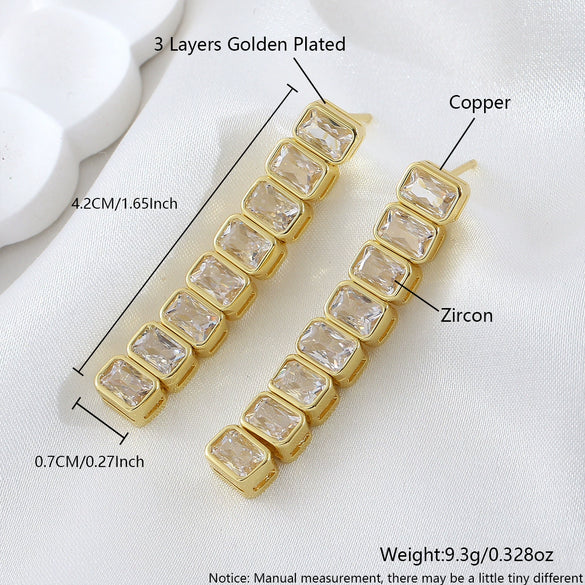 Wholesale Women's Geometric Copper Stud Earrings With Square Diamonds Ultrashiny Electroplated