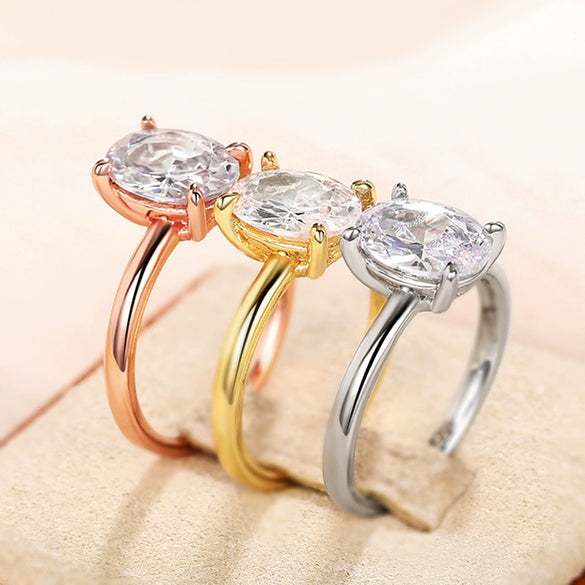 Wholesale Women's Geometric Copper Zircon Inlaid Oval Ring Jewelry