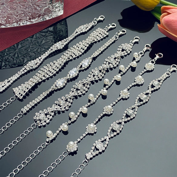 Wholesale Women's Geometric Copper Zircon Woven Claw Chain Bracelet Set With Diamonds