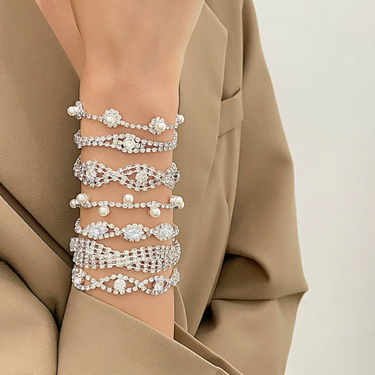 Wholesale Women's Geometric Copper Zircon Woven Claw Chain Bracelet Set With Diamonds