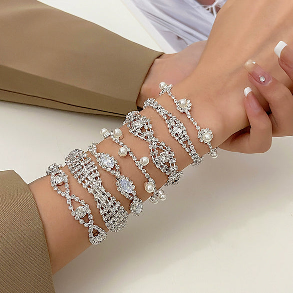 Wholesale Women's Geometric Copper Zircon Woven Claw Chain Bracelet Set With Diamonds
