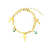 Wholesale Women's Geometric Cross Doublelayer Stainless Steel Goldplated Bracelet With Turquoise Pendant
