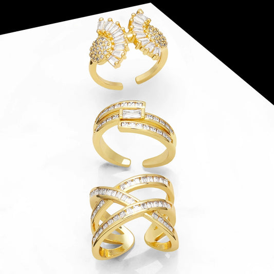 Wholesale Women's Geometric Cross Ring And Bracelet In Cold Style With Copper Material And Electroplating Process