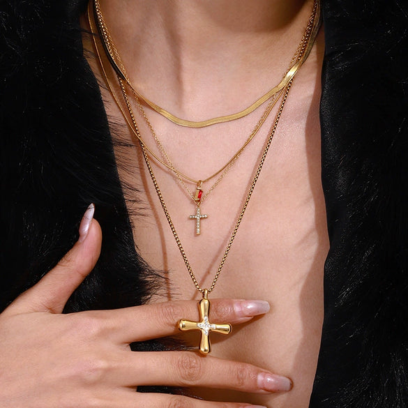 Wholesale Women's Geometric Cross Titanium Steel And Stainless Steel Electroplated Necklace Jewelry