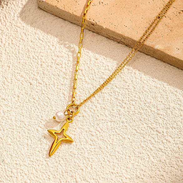 Wholesale Women's Geometric Cross Titanium Steel Stainless Steel Necklace With Vacuum Real Gold Plating In Pvd Furnace