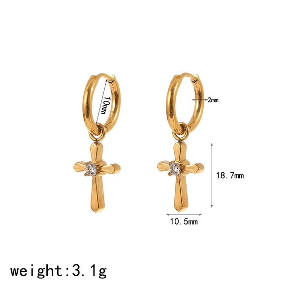 Wholesale Women's Geometric Crossshaped Stainless Steel Electroplated Earrings