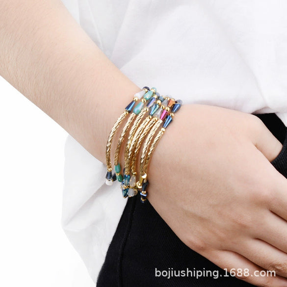 Wholesale Women's Geometric Crystal Beaded Elastic Bracelet