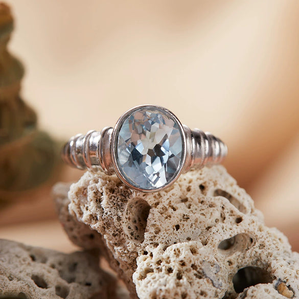 Wholesale Women's Geometric Crystal Ring Set With Gemstones S925 Sterling Silver Natural Color Topaz Amethyst