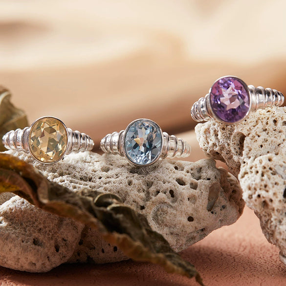 Wholesale Women's Geometric Crystal Ring Set With Gemstones S925 Sterling Silver Natural Color Topaz Amethyst