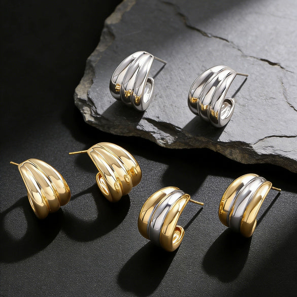 Wholesale Women's Geometric Cshaped Electroplated Zinc Alloy Earrings With 14K Gold Ear Needles