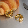 Wholesale Women's Geometric Cshaped Hollow Love Heart Stainless Steel Earrings With Vacuum Real Gold Plating