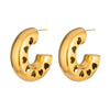 Wholesale Women's Geometric Cshaped Hollow Love Heart Stainless Steel Earrings With Vacuum Real Gold Plating