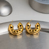 Wholesale Women's Geometric Cshaped Hollow Love Heart Stainless Steel Earrings With Vacuum Real Gold Plating