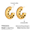 Wholesale Women's Geometric Cshaped Hollow Love Heart Stainless Steel Earrings With Vacuum Real Gold Plating