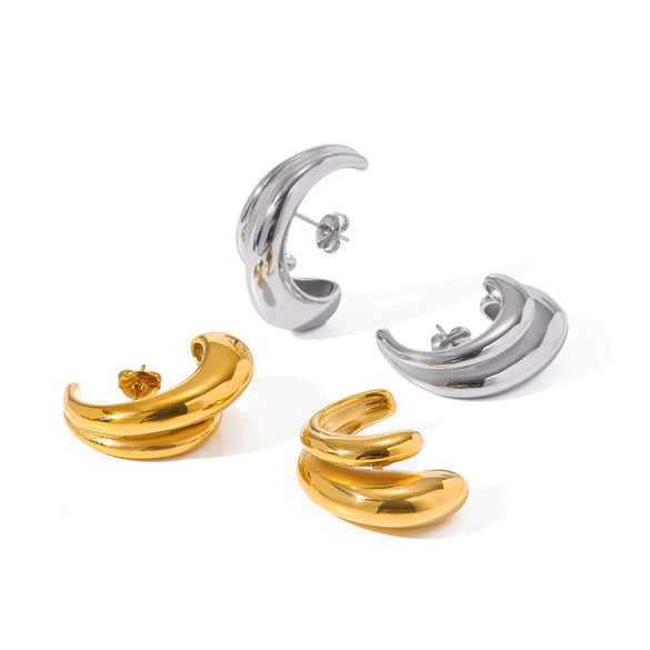 Wholesale Women's Geometric Cshaped Stainless Steel Earrings With Pvd Furnace Vacuum Real Gold Plating