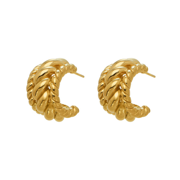 Wholesale Women's Geometric Cshaped Stainless Steel 18K Gold Plated Niche Design Earrings