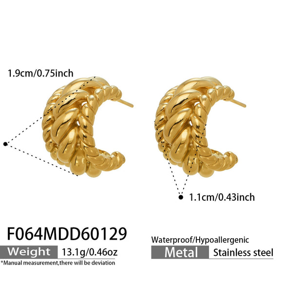 Wholesale Women's Geometric Cshaped Stainless Steel 18K Gold Plated Niche Design Earrings