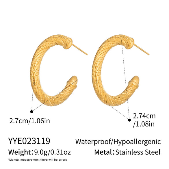 Wholesale Women's Geometric Cshaped Stainless Steel Vacuum Gold Plated Braided Thread Earrings