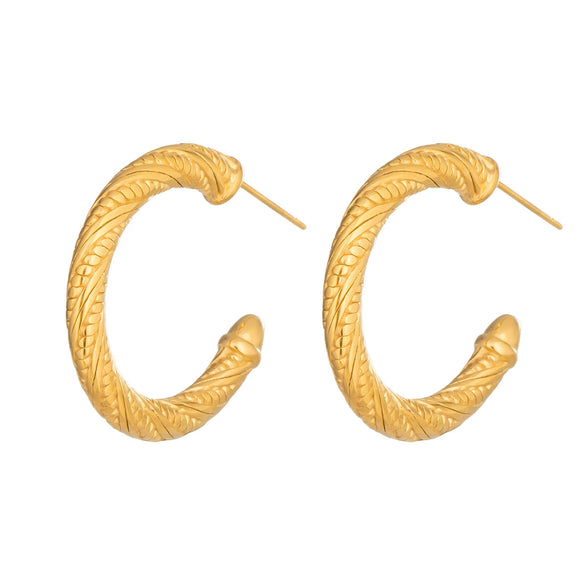 Wholesale Women's Geometric Cshaped Stainless Steel Vacuum Gold Plated Braided Thread Earrings