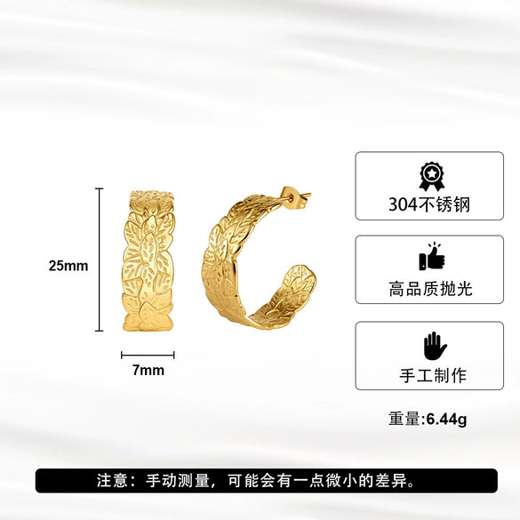 Wholesale Women's Geometric Cshaped Titanium Steel And Stainless Steel Earrings With Vacuum Real Gold Plating