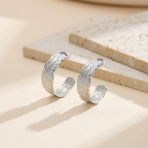 Wholesale Women's Geometric Cshaped Titanium Steel And Stainless Steel Earrings With Vacuum Real Gold Plating