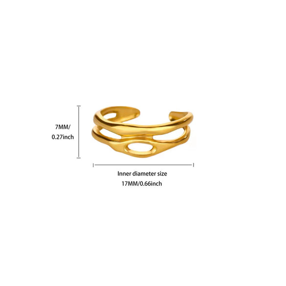 Wholesale Women's Geometric Cut Out Stainless Steel Goldplated Multilayer Open Titanium Steel Ring Electroplated