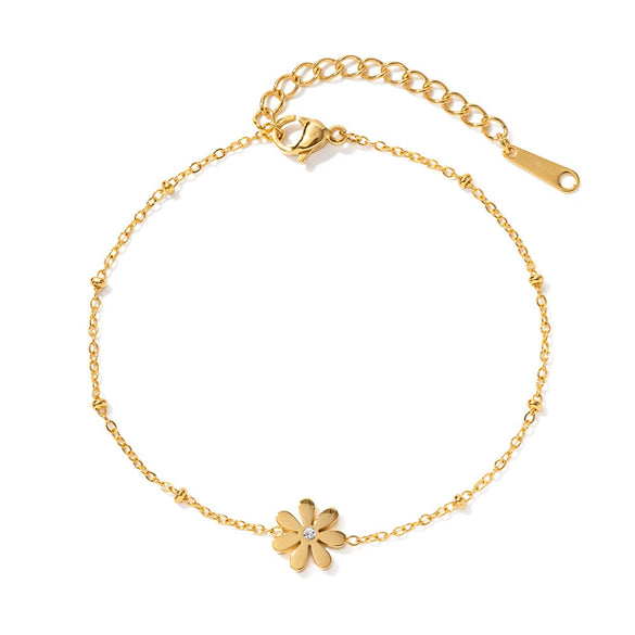 Wholesale Women's Geometric Daisy Pendant Stainless Steel 18K Gold Plated Bracelet Highend Jewelry